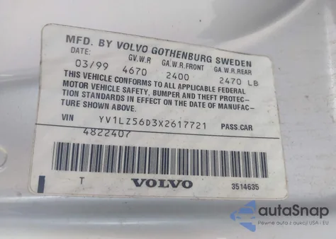 1999 Volvo V70 Xc z USA, uszkodzony, nr VIN YV1LZ56D3X2617721